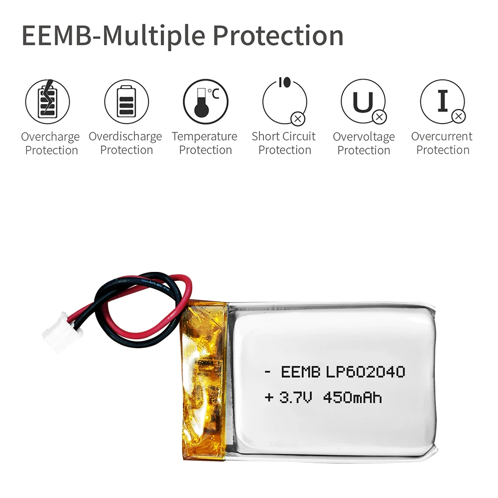 EEMB 602040 3.7V يبو بطارية 450mAh بوليمر ليثيوم قابل لإعادة الشحن بطارية ل GPS الملاح MP5 سمّاعات بلوتوث كاميرا DVR
