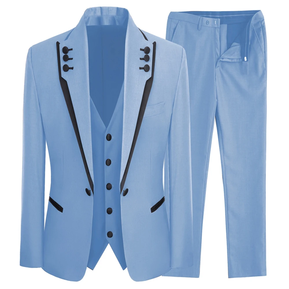 2025 Newest Men's Suits Leisure 3 Pieces a Set Casual Slim Flat Solid Tuxedos For Men Wedding(Blazer+vest+Pants)
