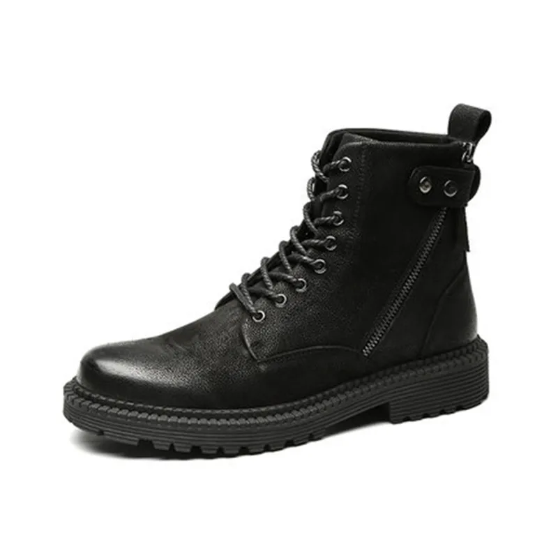 

High-rise leather boots soft leather boots boots boots zipper boots winter men's shoes black boots.