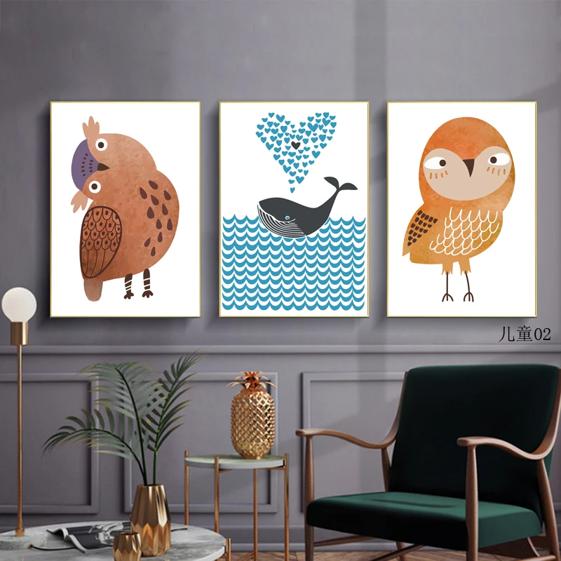 Creative little fresh girl Nordic children cartoon zebra canvas art painting living room decorative painting kindergarten