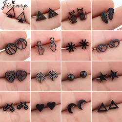 Black Punk Stainless Steel Earrings Women Fashion 2025 Jewelry Geometric Leaf Circle Heart Earing Studs Piercing Pendientes Gift