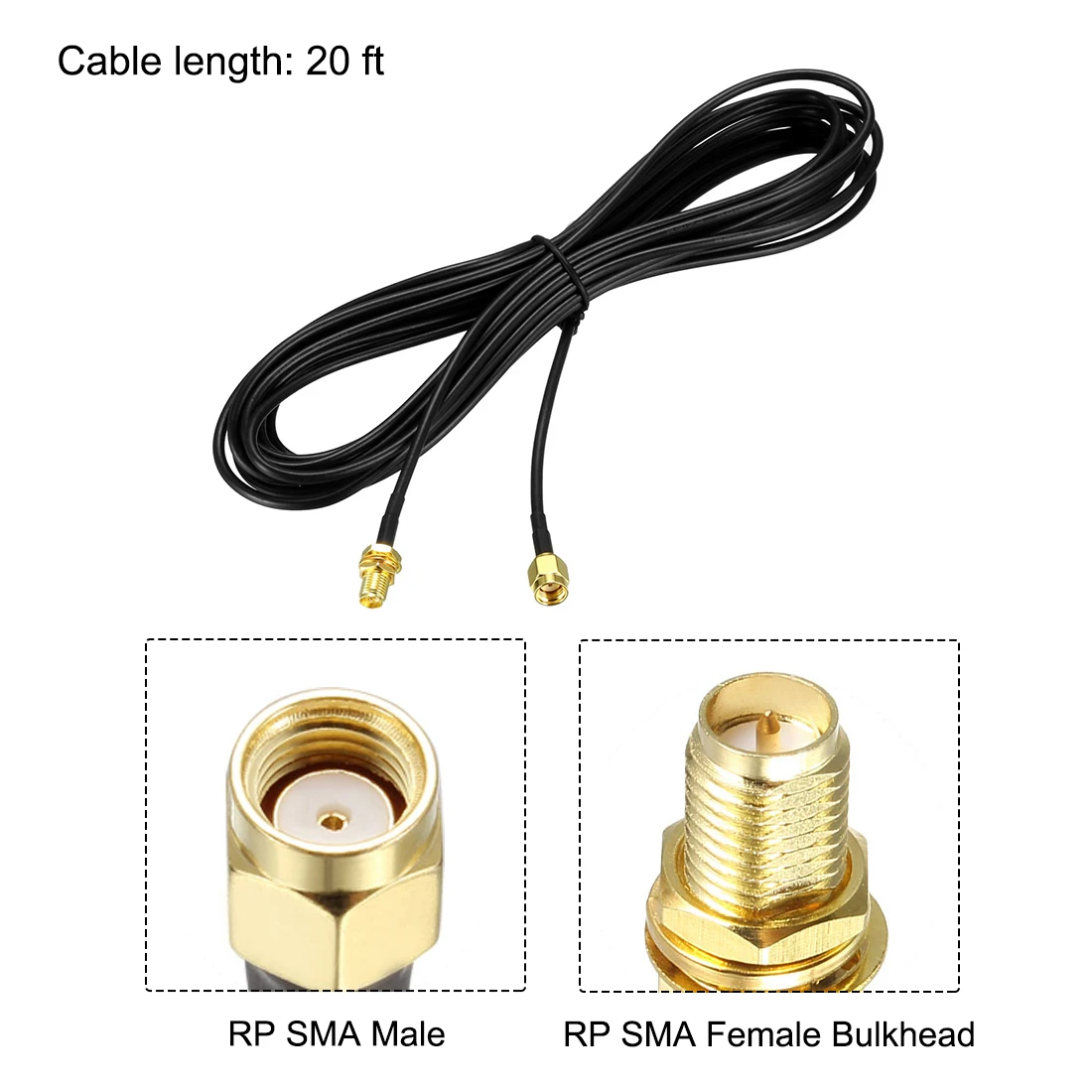 uxcell Antenna Extension Cable RP-SMA Male to RP-SMA Female Low Loss RG174 20 ft 2pcs