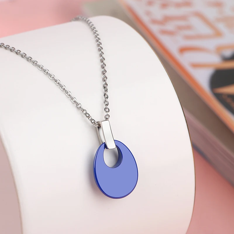 Colorful Ceramic Water Drop Pendant Necklace For Women Fashion Jewelry With Bling Crystal Black White Pink Blue Healthy Ceramic