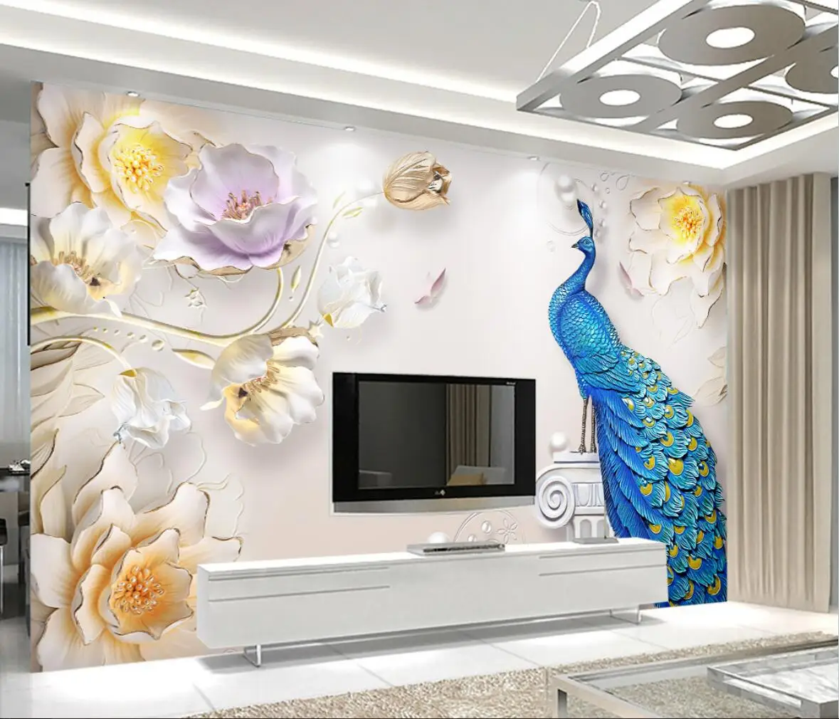 

beibehang custom Simple peacock 3d wallpapers for Living Room Background Wall Painting Home Decor wallpaper bedroom decoration