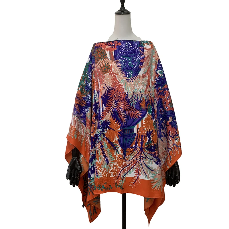 Bohemian 2021 New Printed Summer Silk Blouse For Lady европейская одежда Free Size Holiday Beach Kaftan Women's Top Clothes