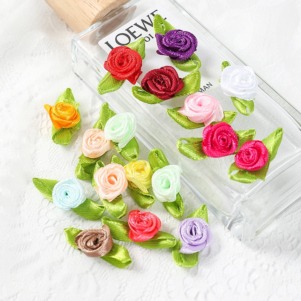 50/100Pcs Mini Rose Artificial Flowers Heads 2cm Buds Fabric Flower Wedding Decoration Craft Supplies Ribbon Bow-Knot Gift Decor