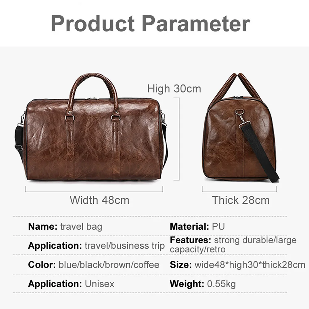 GNWXY Soft Leather Men Women Travel Bag Large Luggage Bags Travel Shoulder Bag Male Female Short-distance Lightweight Duffel Bag