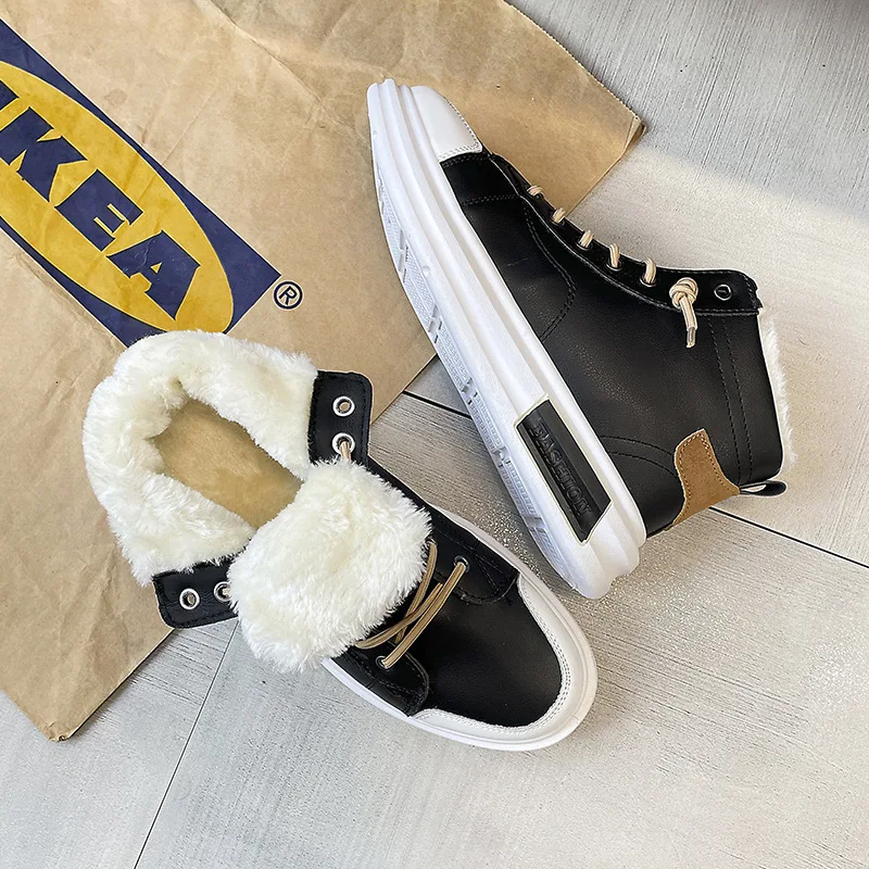 Men Shoes Autumn Winter 2021 New High Top Sneakers Men Leather Casual Shoes Plush Warm White Platform Boots Zapatos De Hombre