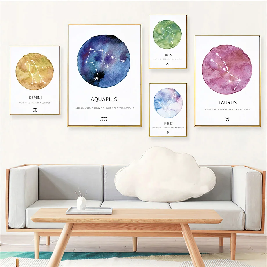 12 Zodiac Planet Astrology Taurus Pisces Wall Art Canvas Painting Nordic Posters And Prints Pictures For Living Room Home Decor