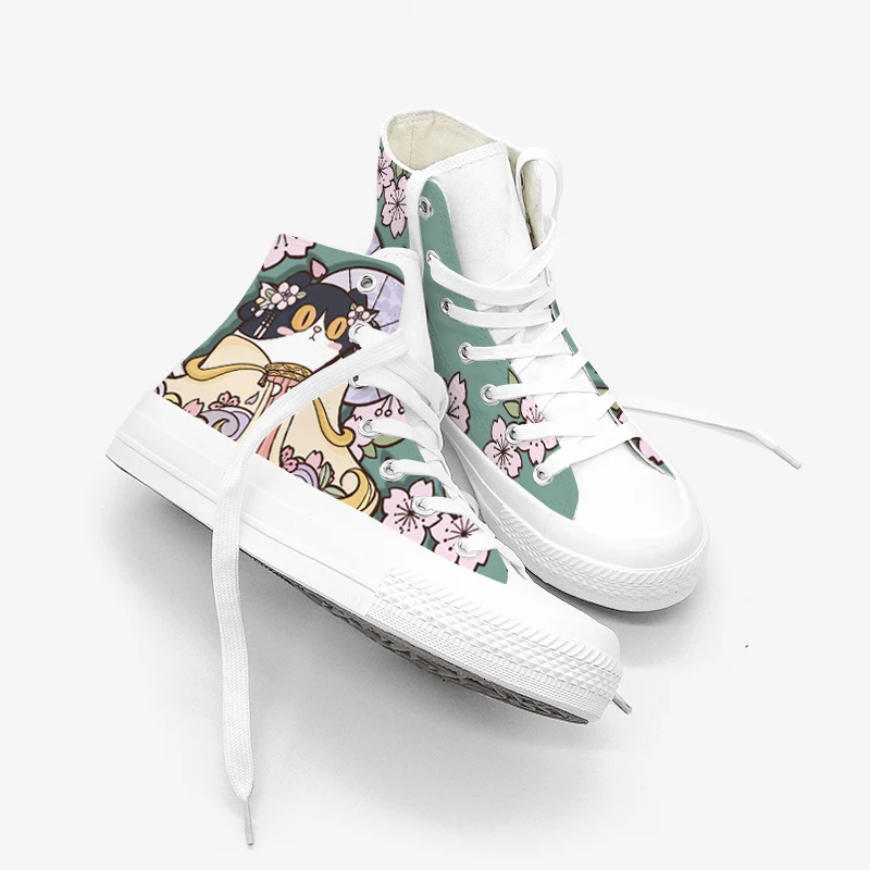 Amy and Michael Anime Hand Painted Ladies Canvas Shoes Girls Ankle Hi Tops Sneakers Women Student Retro Plimsolls Pumps Trainers