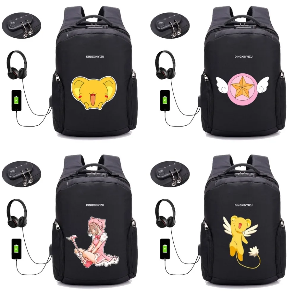 anime Cardcaptor Sakura backpack Anti-theft Backpack USB Charging backpack men women Laptop Travel Bag Schoolbag 20 style