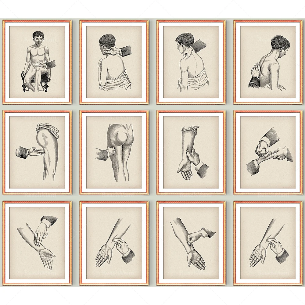 12 massage technique posters massage therapy retro medicine art massage teaching massage clinic wall decoration massage therapis