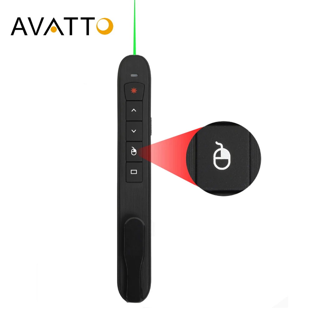 AVATTO Rechargable 2.4G Wireless presentation Pointer Pen with Air Mouse, PowerPoint Presenter Remote Control PPT Clicker Pen