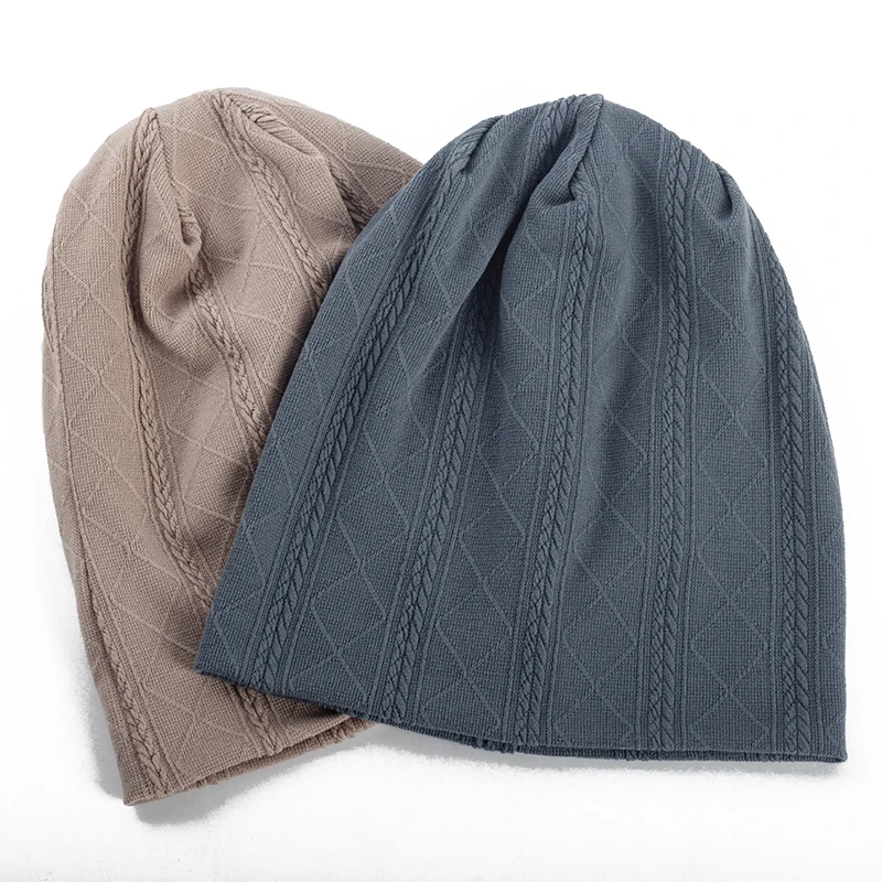 New Threaded Diamond Solid Color Adult Beanies Cotton Knitted Unisex Casual Hat Caps Beanies Outdoor Daily Woman Men Cap