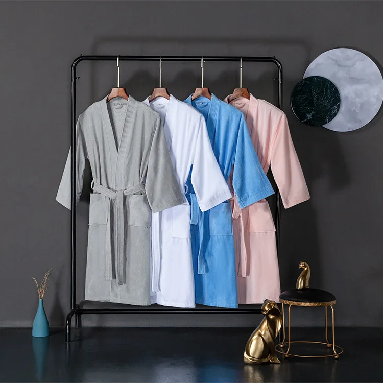 New Arrival Robe 100% Cotton Solid Color Bathrobe Hotel Couples Night-Robe Male Female Lovers Concise Soft Comfortable Nightgown