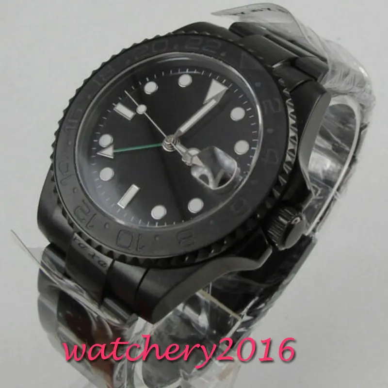 

40mm parnis black sterile dial sapphire crystal PVD case automatic mens watch