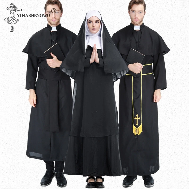 

Halloween Costumes for Women Medieval Cosplay Priest Nun Missionary Costume Set Adult Cosplay Clothing Woman Dress