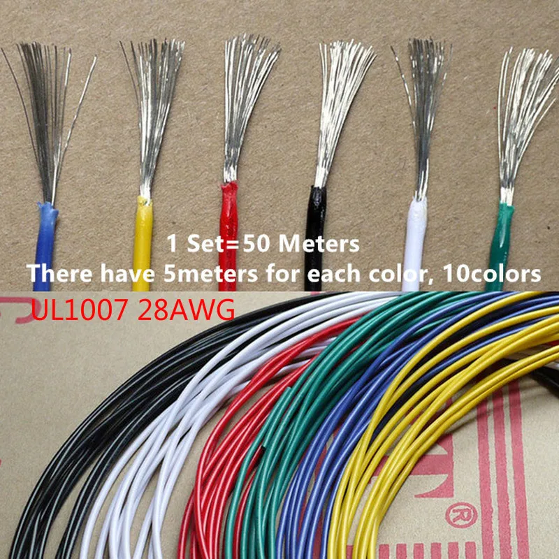 1 Set 50Meters 28AWG Flexible Wire PVC Cable 28# Tinned Copper Wire 10 Colors Insulated LED Cable For DIY Connect