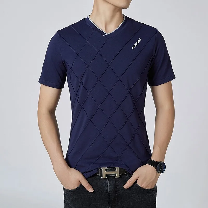 2023 Summer Solid Color Cotton Lapel Short-sleeved T-shirt Cultural Shirt Korean Custom Men's Short-sleeved T-shirt Casual image 3