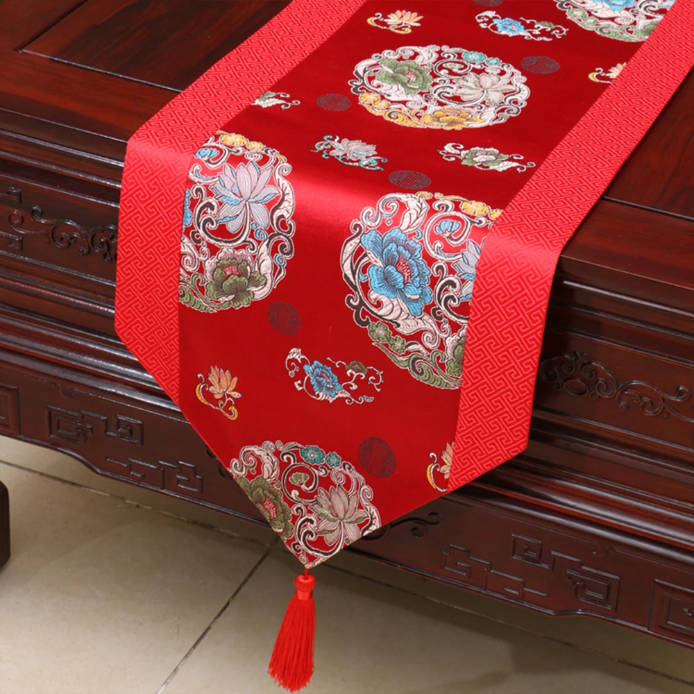 

Chinese Wedding Table Runners Traditional Satin Table Cloth Classical Tablecloth Elegant TV Cabinet Covering Home Decoration