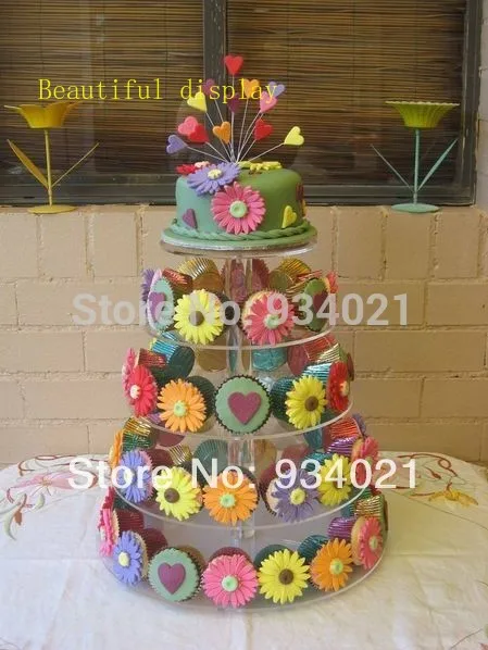 

5 Tier Round Acrylic Cup Cake Stand for Weddings and Parties