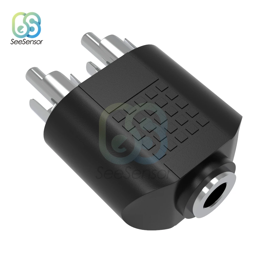 3.5mm Audio Stereo Jack Female To 2 RCA Male Audio Jack Connector Adapter Converter for Speaker Power Amplifier Silver Plated