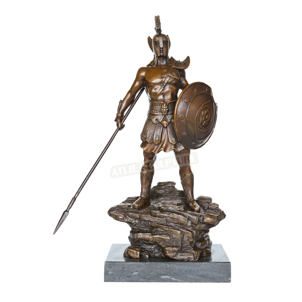 Medieval Warrior Statue Bronze Antique Western Soldier Sculpture Exquisite Art Home Office Table Decoration