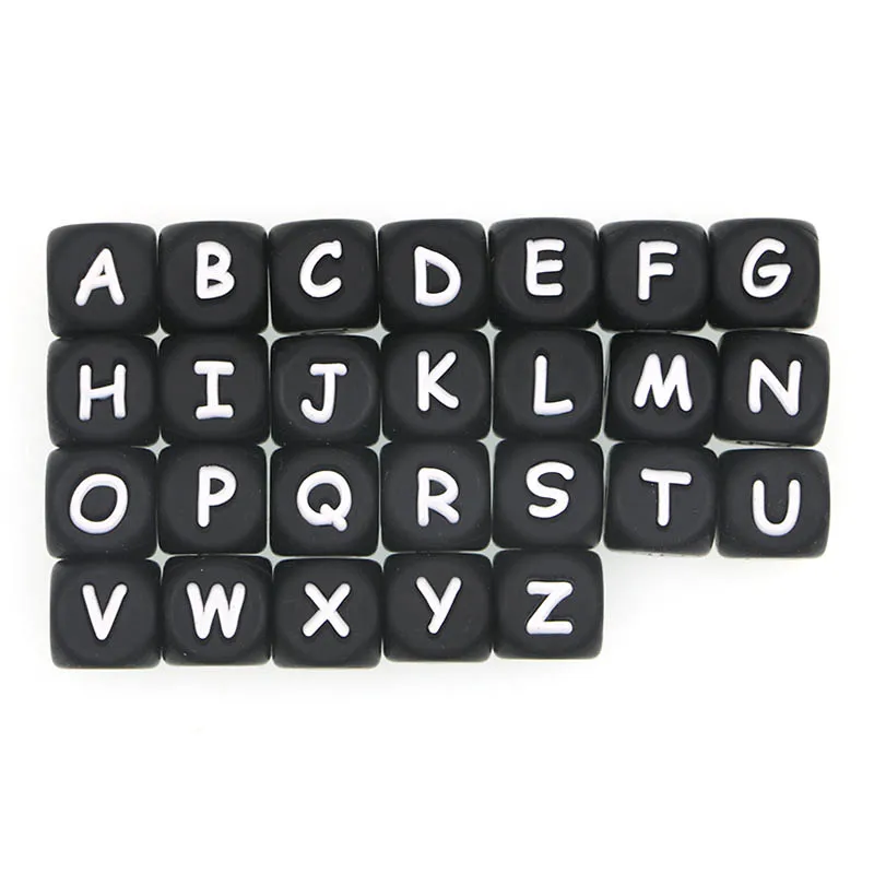 Kovict 60pcs 12mm Black Silicone Alphabet Letter Beads Pendants  For Jewelry Making Necklace  Accessories BPA Free