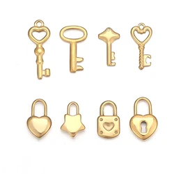 5pcs Stainless Steel  Lock Key Charms Lover Birthday Gifts Necklace Bracelet Pendants for DIY Jewelry Making Bulk Wholesale