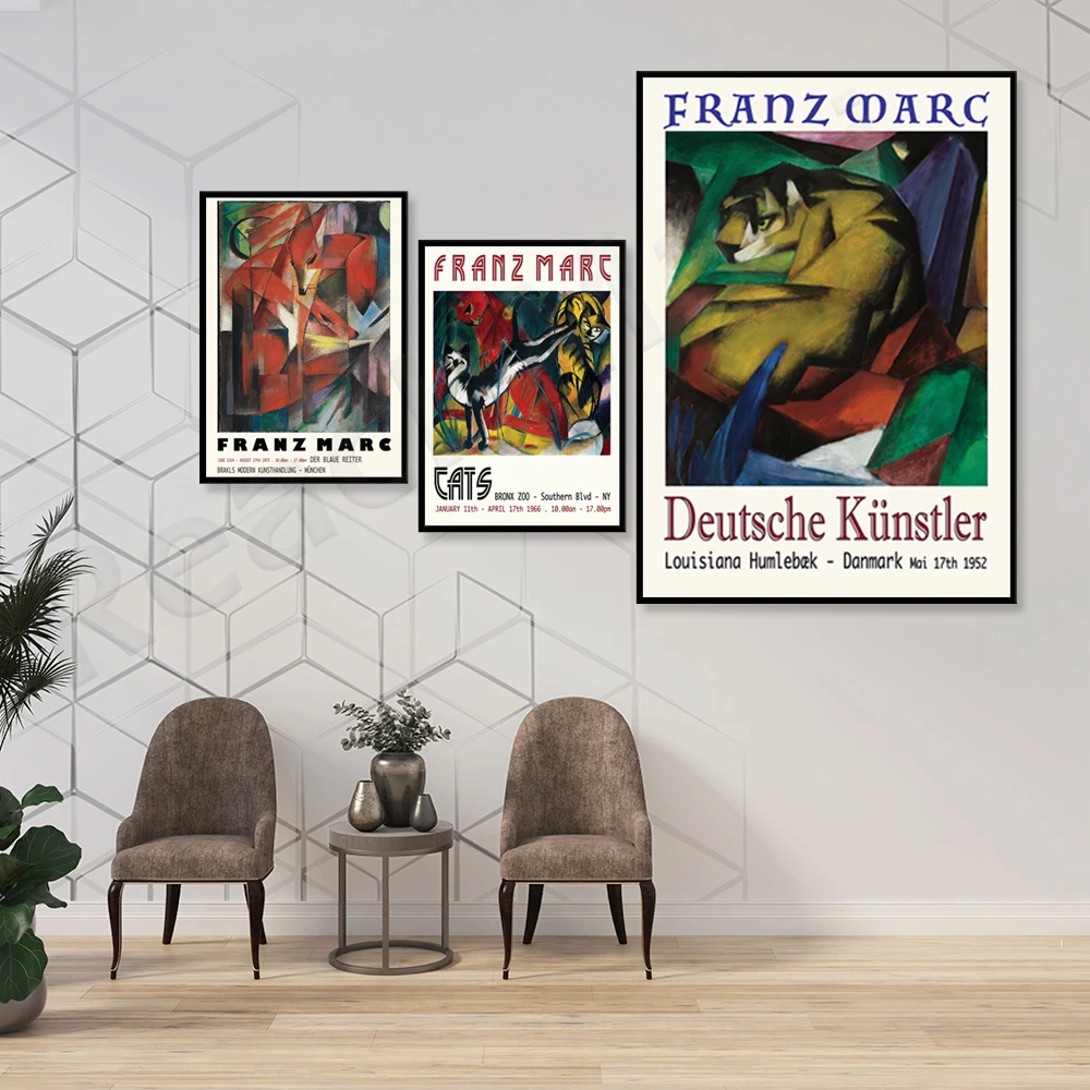 FRANZ MARC poster 1972, Marc poster, Foxes cat poster, gallery exhibition poster, artist poster, German expressionist poster