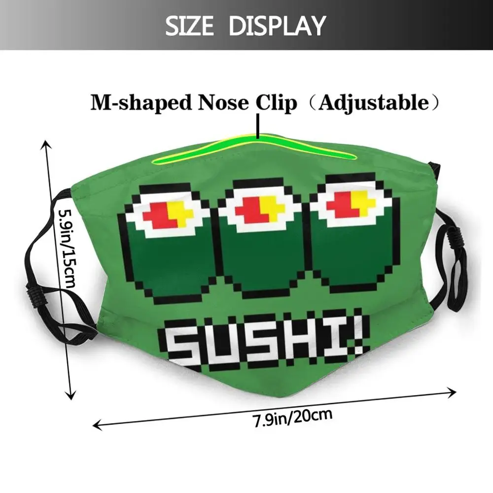 Mascarilla facial reutilizable de 8 bits con estampado divertido, máscara con filtro Pm2.5, Pixel, 8 bits Byte, Sushi Nori Roll, arroz, japonés, Maki, Nigiri, Retro