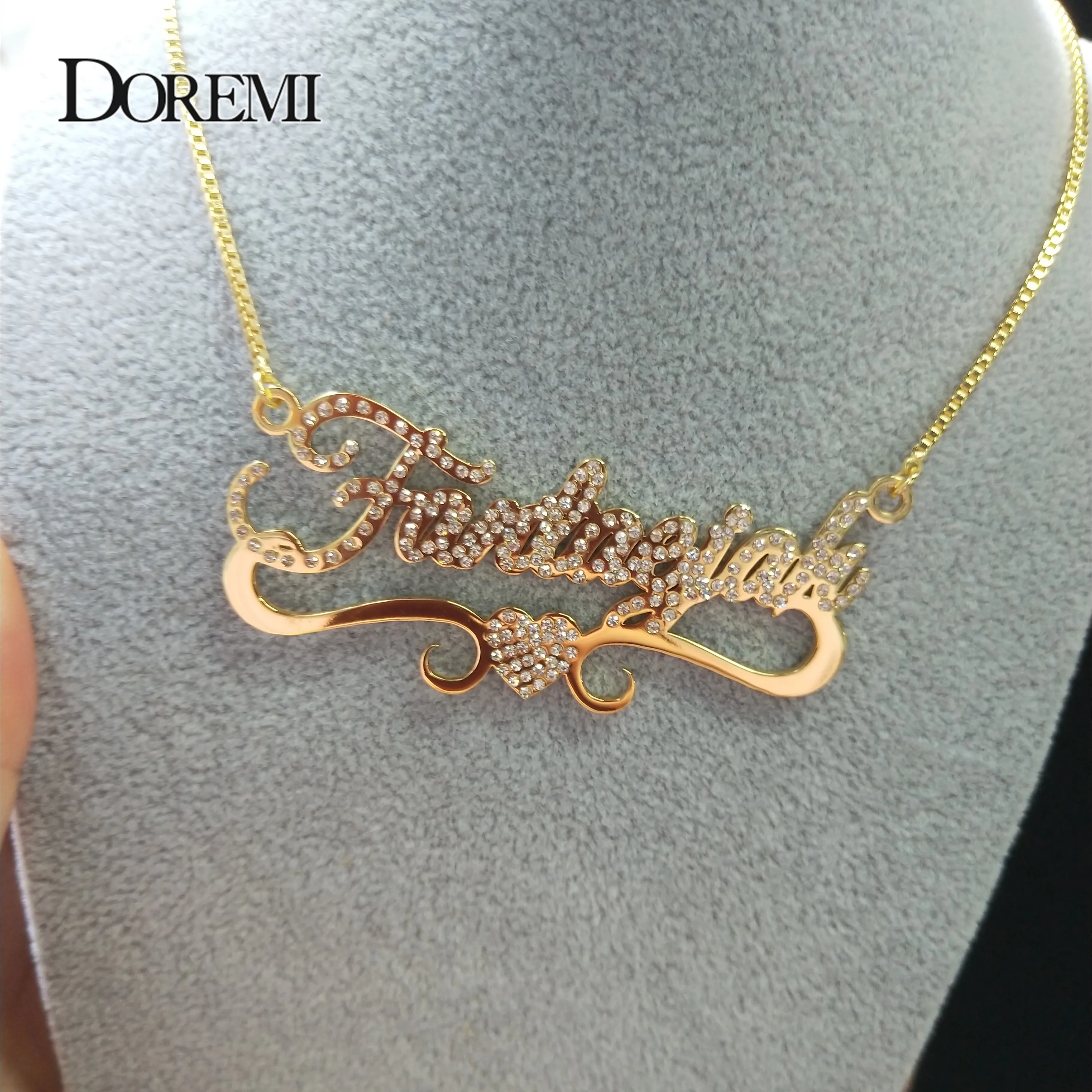 DOREMI Stainless Steel Personalized Name Necklace Heart Letter Necklaces Custom Name Necklace for Women Box chain,Custom Chain