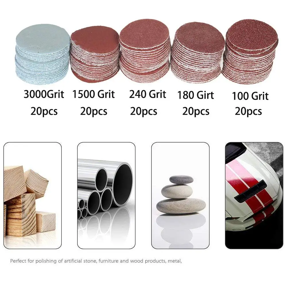 100pcs 1 Inch/25mm Sanding Discs Pad Sander Disk Kit with 1/8” Shank Abrasive Polish Pad Plate for Polishing Dremel Rotary Tool