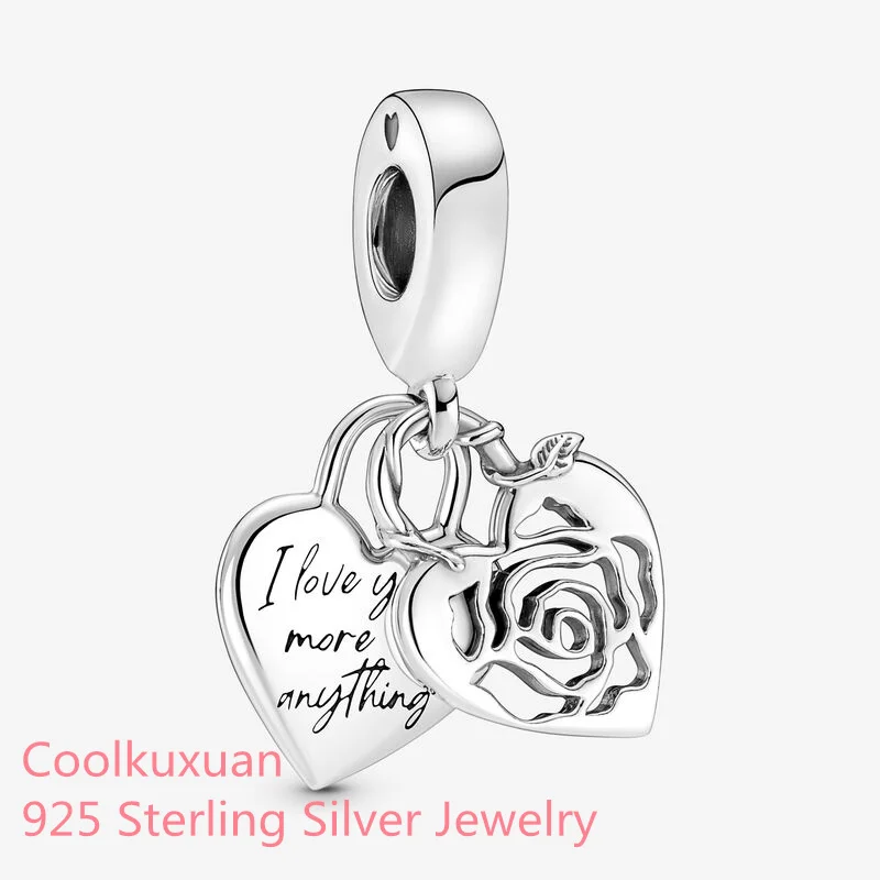 2022 Valentine's Day 925 Sterling Silver Rose Heart Padlock Dangle Charm beads Fits Original Pandora bracelets Jewelry Making