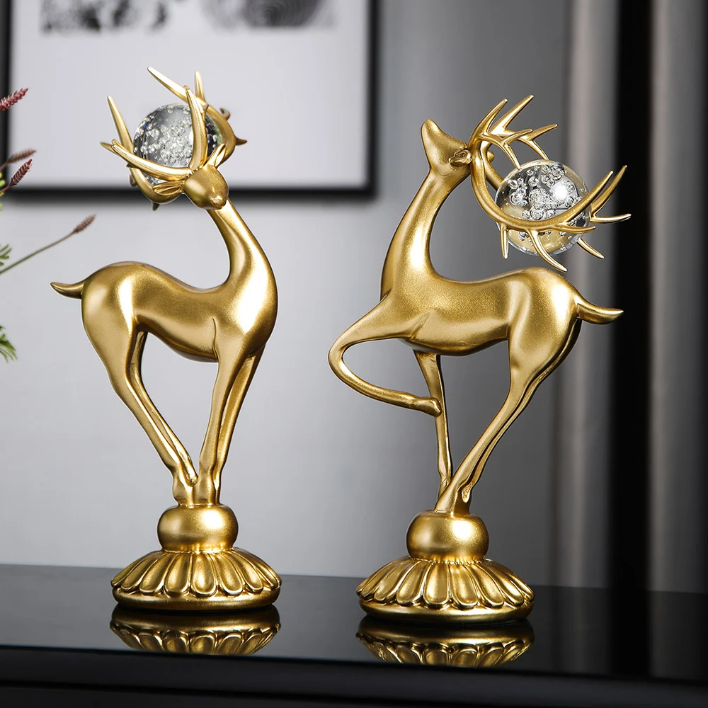 

Northern Europe Crystal Ball Deer Statue Home Living Room Decoration Accessories Crafts Sculpture Modern Desktop Ornaments