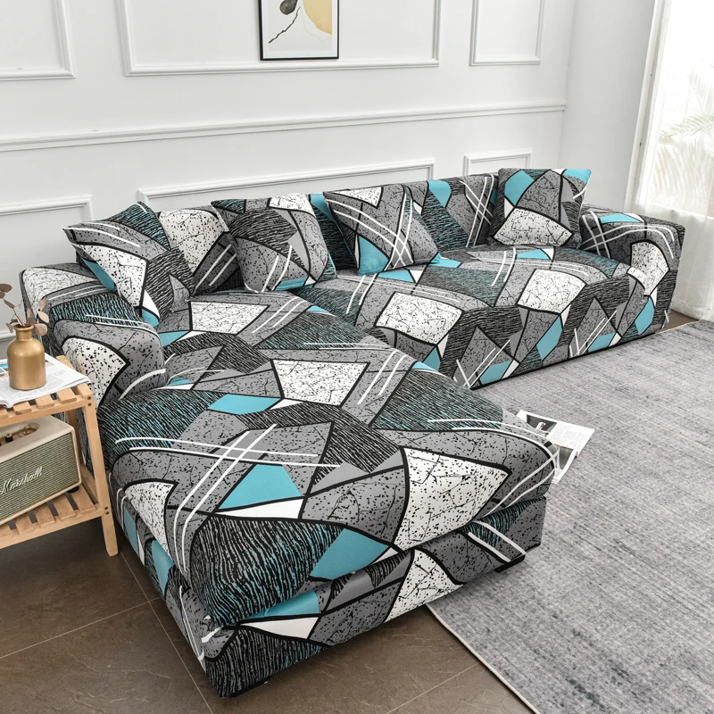 corner sofa cover for living room L shaped sofa protector elastic anti-dust geometric printed (need to buy 2 pieces together)