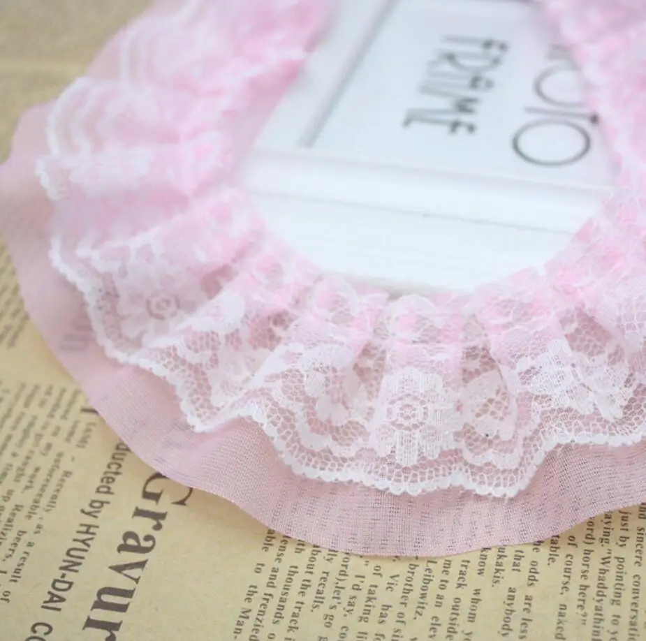 40Yards 5cm DIY Chiffon Ruffle Lace Pleated 2 Layers Laces Trim Dress Decoration Tulle Fabric Applique Trimming Craft Sewing