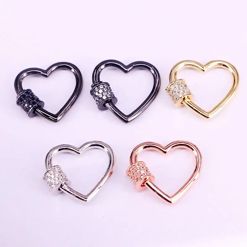 

6PCS, CZ Micro Pave Heart Clasps, Rose Gold, Silver color, Black, Gold Necklace and Bracelet Links, Love Jewelry Chain Findings