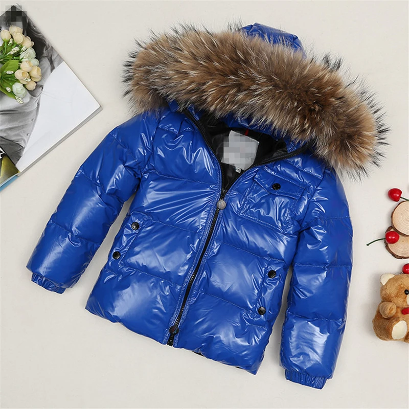 2025Winter new high-end down jacket children\'s large hair collar thick down jacket boys and girls short coat