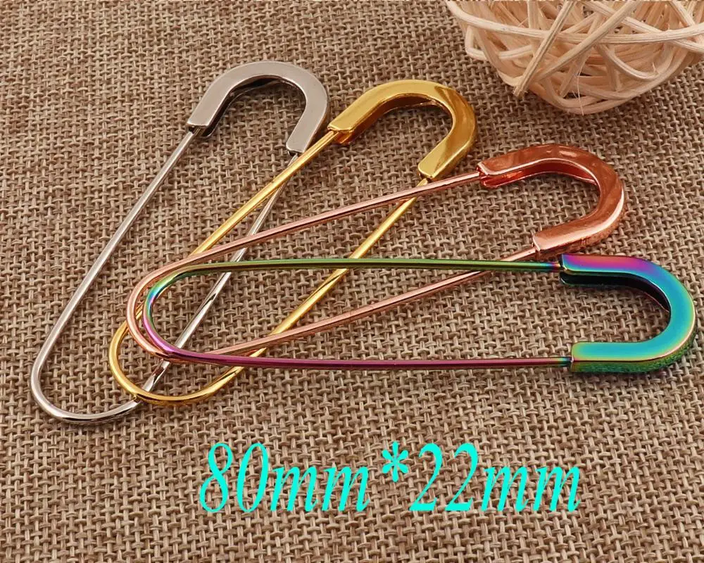 15 PCS Metal Craft Safety Pins,80mm Rainbow/Silver/Gold/Rose Gold Safety Pin Brooch Stitch Markers Loops Charms Jewelry Tag