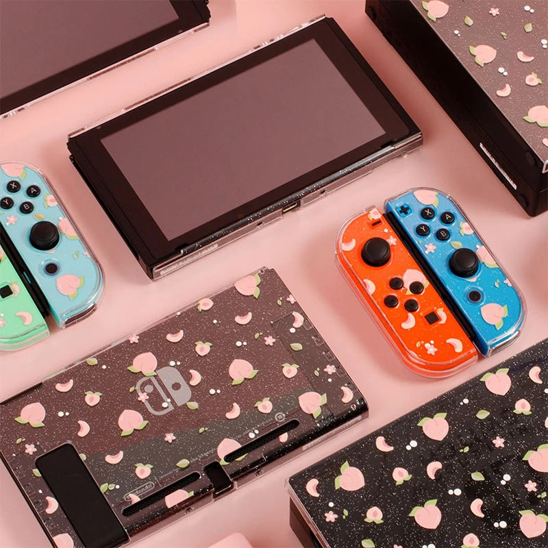 Pêssego nintend interruptor de cristal glitter escudo protetor split pc capa dura ns joycon contorller rosa caso para nintendo switch