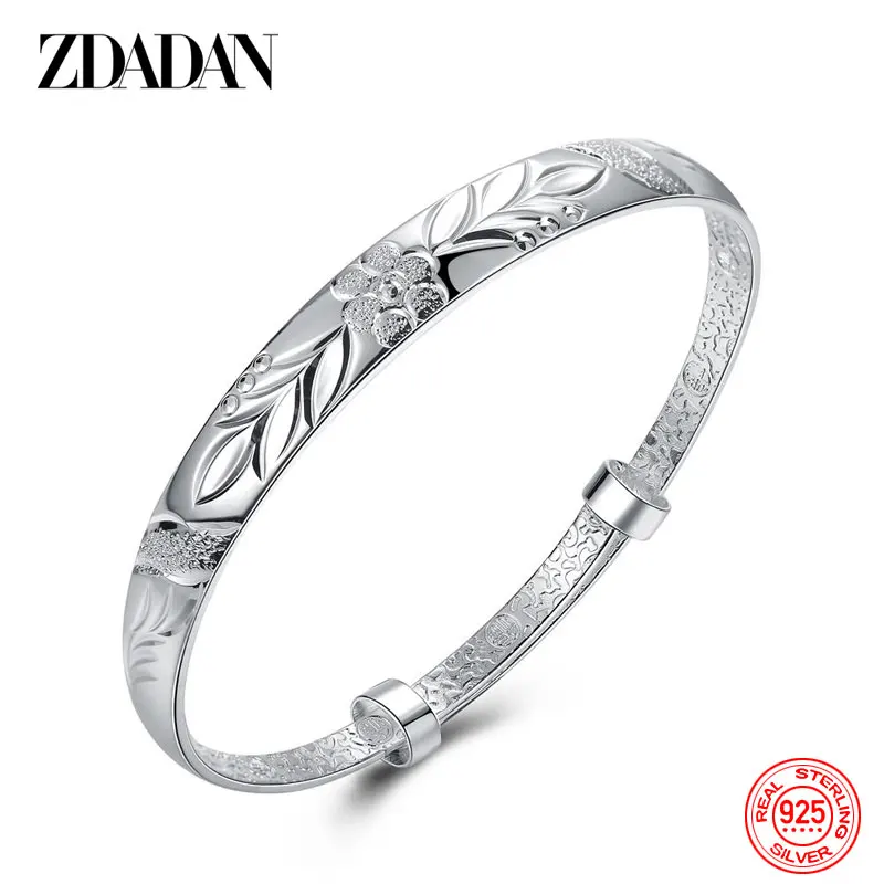 ZDADAN-pulsera de plata de ley 925 para mujer, brazalete tallado con patrón, joyería de aniversario, regalo de fiesta