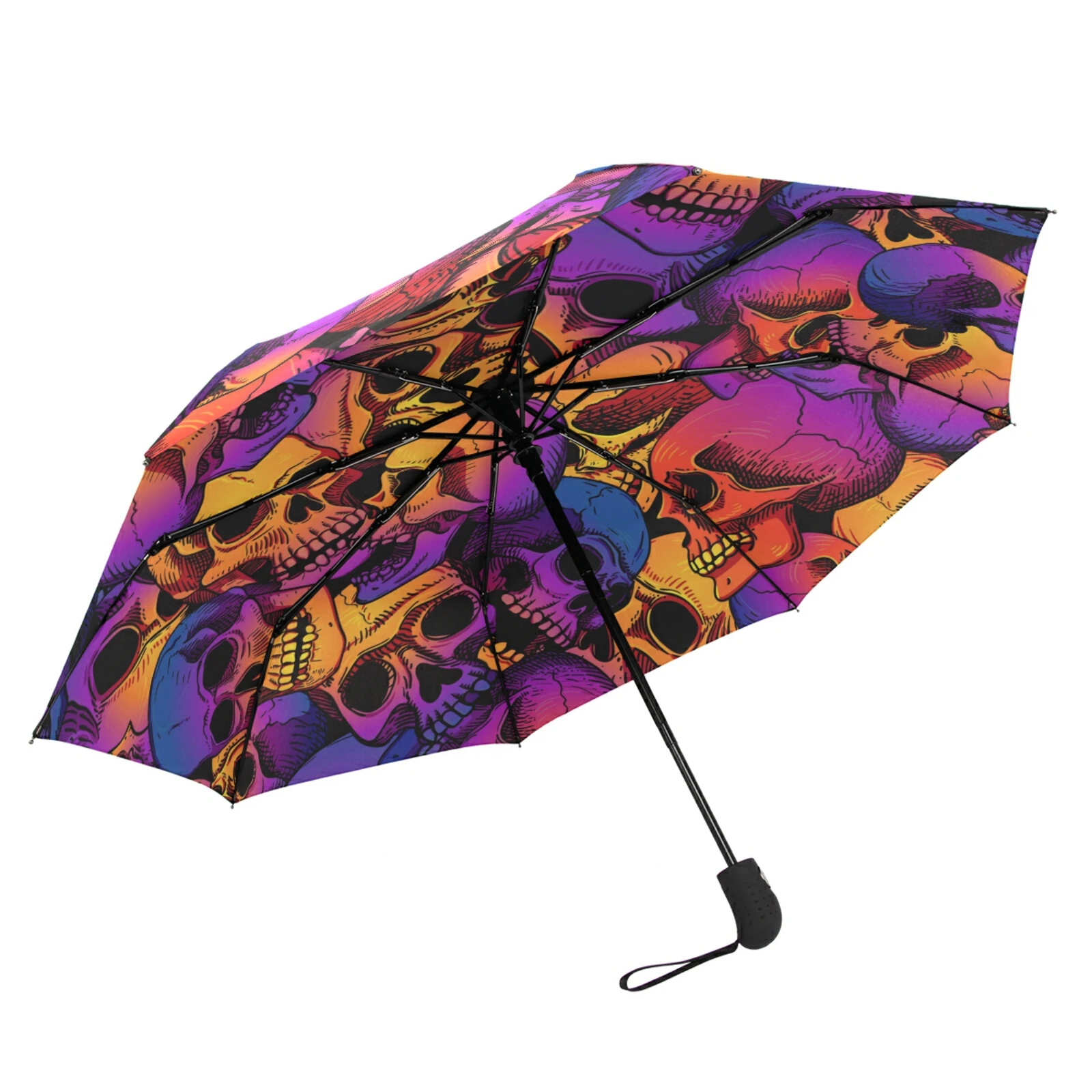 New Skull Printing Fully Automatic Umbrella Rain Women Men Sunny And Rainy Three Folding Umbrella Parasol Outdoor Parapluie