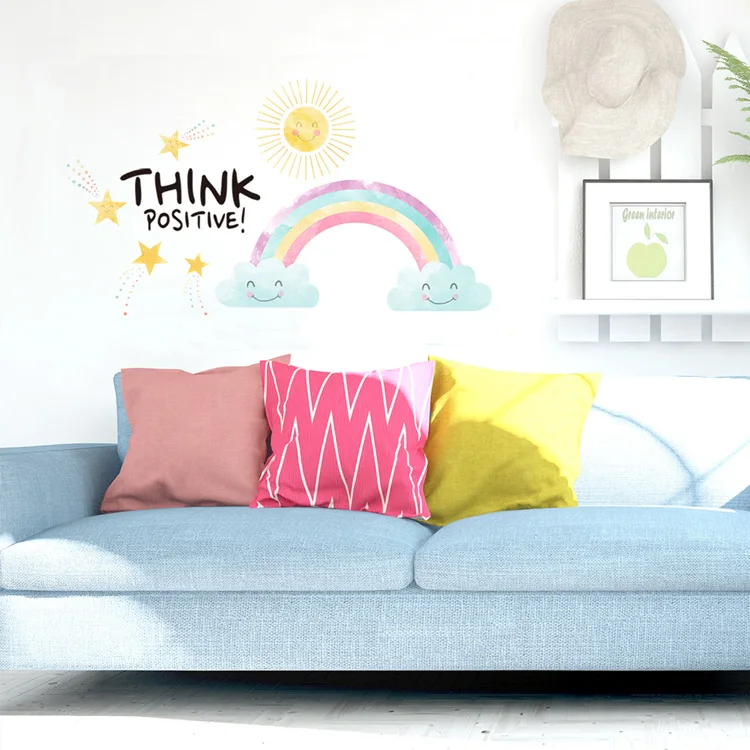 Cartoon Sonne Regenbogen Wandaufkleber Farbenfrohe Kinderzimmer-Dekoration Tapete Schlafzimmer Wohnzimmer Hintergrund-Dekoration Kinderzimmer-Aufkleber – Detail 5