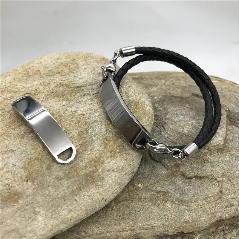 

316L Stainless steel Blank Strip custom Logo Accept Fit Leather Braid Bracelet Connectors Charms & Necklaces Jewelry Making