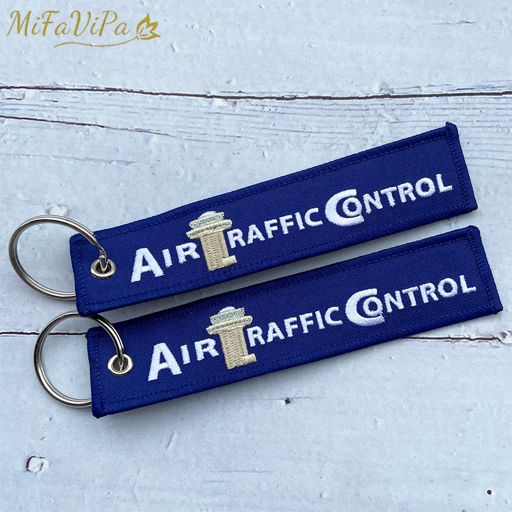 MiFaViPa 3 PCs Wholesale lavero Blue Air Traffic Controller Keychains Pilot Gifts Aviation Key Chain Embroidery Key Rings Porte