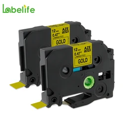 Labelife 2 Pack TZ831 Compatible Brother P-touch Tape TZe831 TZ-831 TZe-831  Black on Gold TZ Tape 12mm  for Label Maker PT-1280