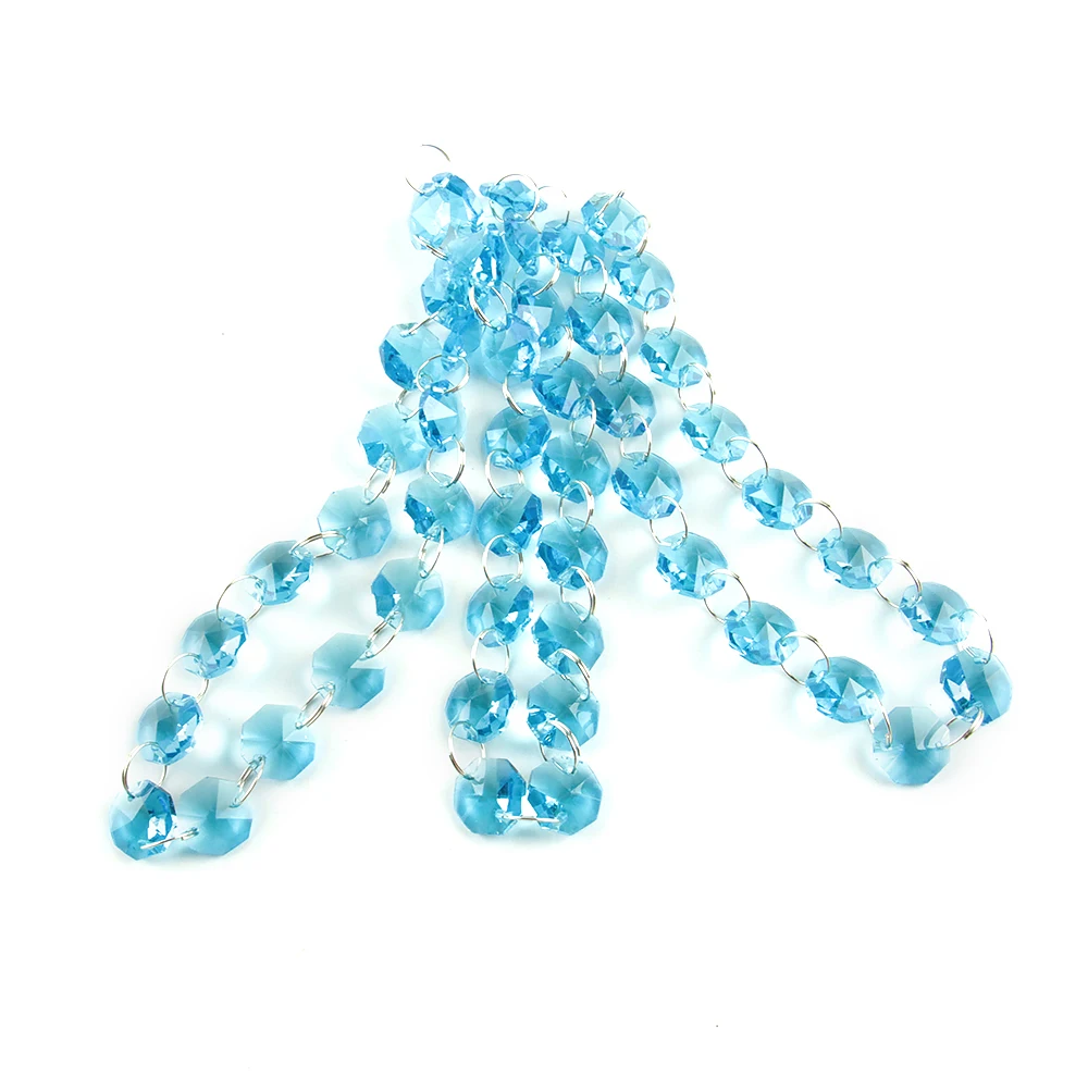 Aquamarine 10m/50m Glass Beads Crystal Chandelier Lamp Octagon Chain Garlands Wedding & Party Decor