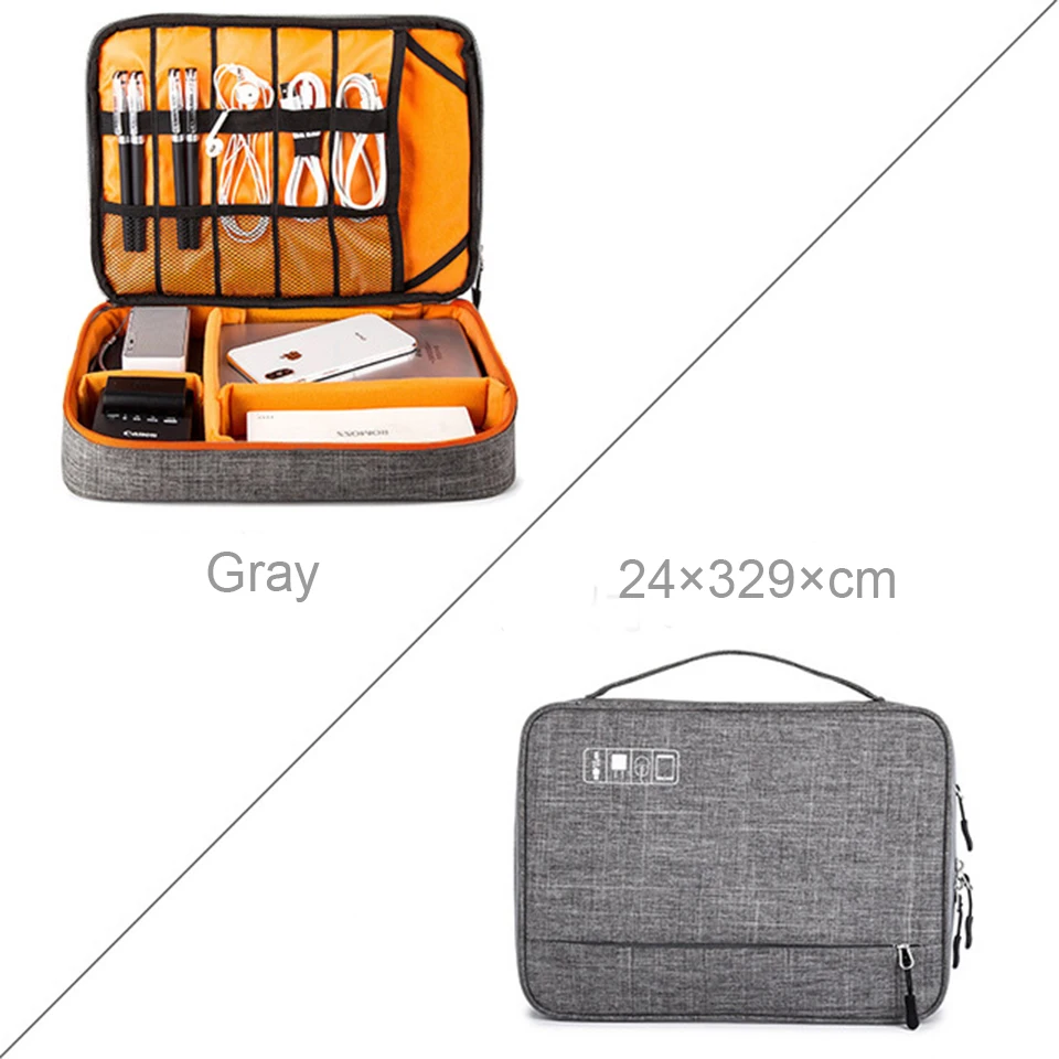 Bolsa de juego de accesorios electrónicos de doble capa, estuche organizador portátil para iPad, discos duros, Cables, h