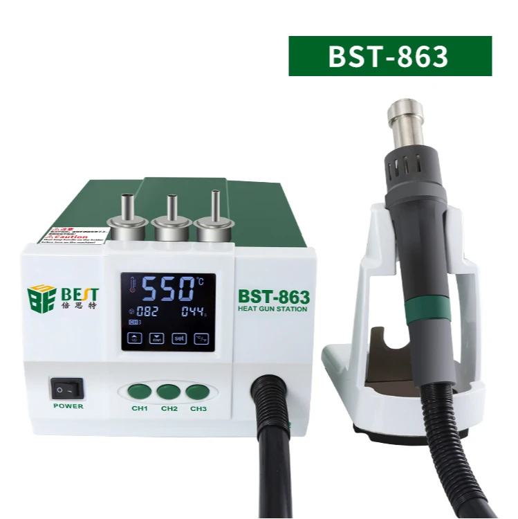 

BST-863 Best Quality High Power 1200W Digital Touch Screen Display Hot Air Heat Gun SMD Rework Desoldering Station